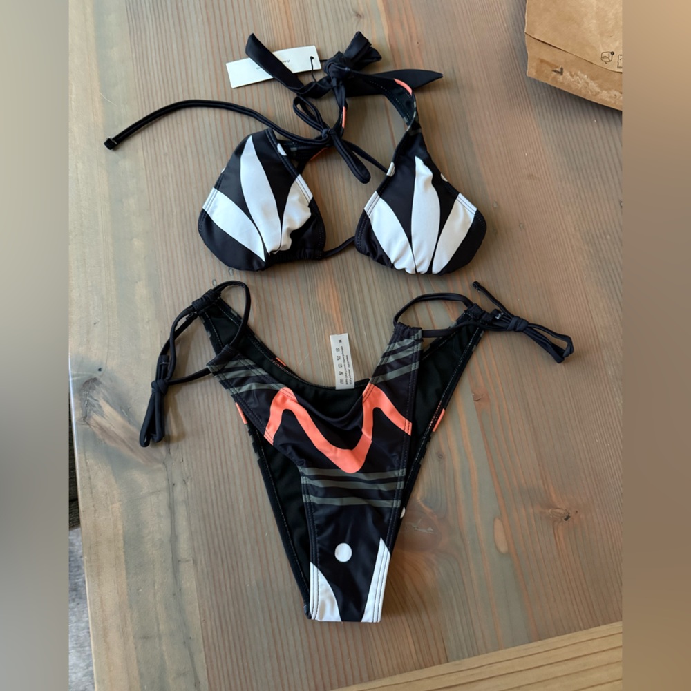 Black and White Bikini with Orange Accents